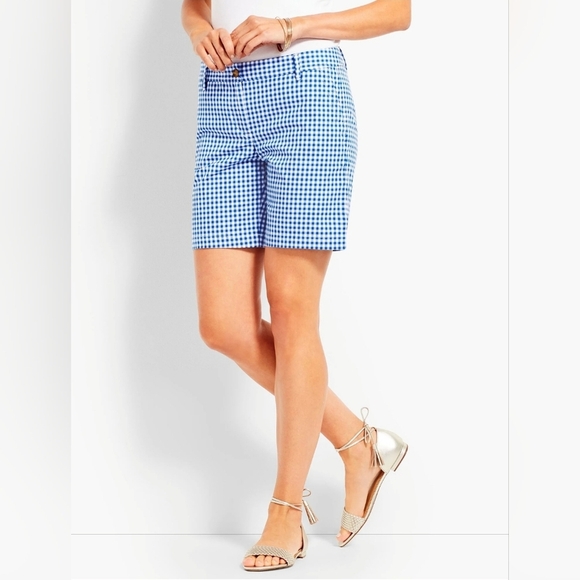 Talbots Pants - TALBOTS 7" Girlfriend Blue White Gingham Chino Shorts Sz 16 Preppy Collegiate